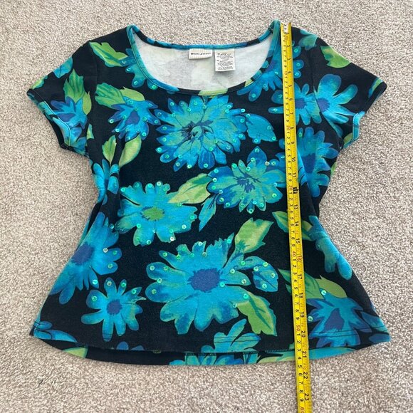 Deadstock Vivid Blue Sequin Floral Babytee Top Y2K 100% Cotton - Picture 7 of 8